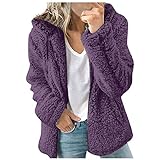 Yowablo Jacken Reißverschluss Strickjacke Tops Mantel Mode Damen Lässig Mit Kapuze Plüsch Warm ( S,violett )