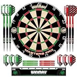 Winmau Dartscheibe - Masters Pro Profi Dartscheibe Steeldart aus Sisal - Enthält Dartscheibe, Dartpfeile, Flights, Schäfte und Oche-Streifen – Profi Steel-Dartscheibe-Set für Erw