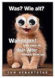 KE Geburtstags-Karte mit Wackelaugen - Lustige Klapp-Karte mit Kulleraugen - Glückwunsch-Karte mit Umschlag - Gruß-Karte in DIN B6 - Motiv: Katze