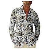 Briskorry Leopard Blumen Hemden Herren Bunte Hemden Langarmhemd Hawaiihemd Muster Holiday Freizeitshemd Langarm Casual Shirt Tops V Ausschnitt Strandhemd