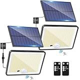 LOTMOS 2 Stück Solarlampen für Außen mit Bewegungsmelder, 342 LED Aussenleuchte Solar IP65 Wasserdicht Solarleuchte 3 Modi Strahler mit Fernbedienung, Solar Lampe Outdoor für Garten Garag
