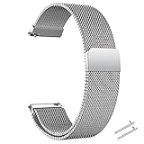 Edelstahl Uhrenarmband Mesh 20mm Silber Ersatz Metall Armband Edelstahlarmband mit Magnetverschluss Smartwatch Schnellverschluss Watch Uhren Ersatzband für Damen Herren (20mm, Silber)