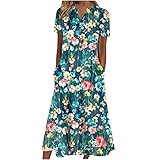 RMBLYfeiye Party Kleider Damen Sexy Abendkleid Langarm Brautkleid Malen Druck Kurzarm Maxikleid Mit Taschen Vintage Boho Kleid Knopfleiste Basic Strandkleid Abschlusskleid Hemdkleid Maxikleid Langarm