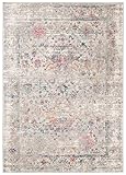 Carpeto Rugs Teppich Wohnzimmer Kurzflor Vintage Look Abstraktes Orientalisch Muster - Niedrigflor Teppich für Wohnzimmer, Schlafzimmer, Esszimmer - Versch. Größen Grau 300 x 400