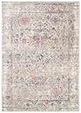 Carpeto Rugs Teppich Wohnzimmer Kurzflor Vintage Look Abstraktes Orientalisch Muster - Niedrigflor Teppich für Wohnzimmer, Schlafzimmer, Esszimmer - Versch. Größen Grau 300 x 400 cm