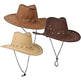 com-four® 3x Cowboyhüte für Erwachsene in verschiedenen Farben für z.B. Kostüm Set für Fasching, Karneval, Halloween (03 Stück - Cowboy)
