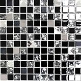 Mosaikfliese selbstklebend Transluzent Edelstahl schwarz Glasmosaik Crystal Stahl schwarz Glas MOS200-4CM26