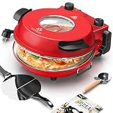 KESSER® Pizza-Ofen elektrisch bis 400 Grad | Elektrischer Pizzabäcker 1200W mit feuerfester Steinplatte & Timer Durchmesser 32cm | 5 Heizstufen & Sichtfenster | inkl. Pizzaschneider & Rezeptb