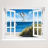 Wandtattoo Fenster mit Aussicht - Strand mit Möwen 80 x 62 cm – Wandsticker