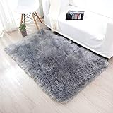 INKARO Faux Schaffell-Teppich aus Lammfell, geeignet für Wohnzimmerteppich, lang, weich, weich, für Bett, Sofa (grau, 60 x 90 cm)