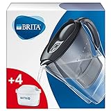 BRITA Wasserfilter Marella grau inkl. 4 MAXTRA+ Filterkartuschen – BRITA Filter Vorteilspaket zur Reduzierung von Kalk, Chlor, Blei, Kupfer & geschmacksstörenden Stoffen im Wasser