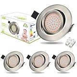 HiBay 4er Ultra Flach LED Einbaustrahler 230V Set Spots Einbauspots Warmweiß 3,5W Einbauleuchten Edelstahl Gebürstet Einbauleuchten 40°Schwenkb