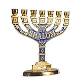 JL Kippha's Jerusalem-Kerzenhalter, dekorativ, Judaica, 7 Zweige, Shalom, Israel, Menora, jüdisches Symbol, 16 x 16 cm