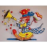 Wanddeko Clown mit Tröte und Herzballon Karneval Dekoration