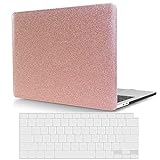 Hülle Kompatibel mit MacBook Air 13 Zoll (Modell:A1466 / A1369,2010-2017 Freisetzung), PU Leder Hartschale Schutzhülle Case Cover mit Tastaturschutz - Leuchtendes Rosa