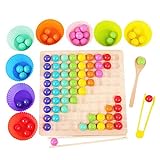 Rongchuang Brettspiel mit Regenbogen-Kugeln, Perlen mit Clip aus Holz, Regenbogen-Spielzeug mit 80 bunten Perlen, Holzspielzeug für Kinder