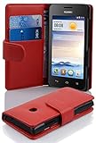 Cadorabo Hülle kompatibel mit für Huawei Y3 / Y3C / Y330 / Y331 / Y360 Handyhülle aus Kunst Leder Klappbare [Kartenfächern] Cover Hülle für Huawei Y3 / Y3C / Y330 / Y331 / Y360 Tasche in Rot