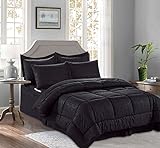 Elegant Comfort Best, Luxuriöses 8-teiliges Bett-in-a-Bag-Bettwäsche-Set mit Bambus-Muster, seidig-weiches Komplett-Set mit Bettlaken mit doppelseitigen Aufbewahrungstaschen, King-Size-Bett, Schwarz