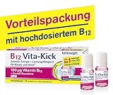 tetesept B12 Vita-Kick Trinkampullen – Ergänzungsmittel mit hochdosiertem Vitamin B12 & Eiweißbausteinen - Himbeergeschmack – 1 Packung à 18 Trinkfläschchen [Nahrungsergänzungsmittel]
