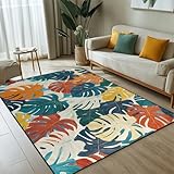 Doteon Tropischer Teppich, 12,7 x 17,8 cm, für Wohnzimmer, buntes Blätter, rutschfest, gometrischer Druck, großer Teppich für Wohnzimmer, Schlafzimmer, Bauernhaus, Esszimmer, Heimdek