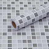 Fantasnight Fliesenaufkleber Mosaik Grau Weiß Fliesensticker 60 × 500 cm Mosaikfliesen Selbstklebende Folie für Bad und Küche Deko Fliesenfolie
