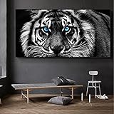 Schwarz-weiß Tiger Leinwand Gemälde Moderne Tiere Kunst Poster und Drucke Wandkunst Bilder für Wohnzimmer Wohnkultur 30x60cm Rahmenlos