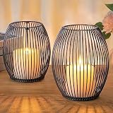 GoMaihe Kerzenständer 2er Set, Deko Wohnzimmer Schlafzimmer Badezimmer Windlicht Kerzenhalter für Stumpenkerzen Vintage Tischdeko Weihnachten Hochzeit Geschenk, Metall Öffnen und Schließen, Schw