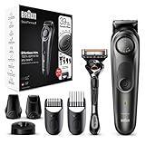 Braun Barttrimmer 7, Trimmer/Haarschneider Herren, Haarschneidemaschine, für Gesichts- und Kopfhaare, lebenslang scharfe Klingen, 39 Längeneinstellungen, Geschenk Mann, BT7340, schwarz/grau-metallic