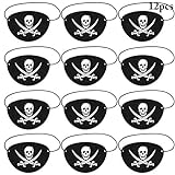 Joyibay Piraten Augenklappen, 12 Stück Schwarz Augenklappen für Kinder Erwachsene Piraten Partyzubehör Totenkopf und Kreuzmesser Piraten Augenklappe für die Karneval, Halloween und Partys