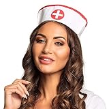 Boland 01380 - Haube Krankenschwester, für Erwachsene, Weiß-Rot, Hut, Kappe, Mütze, Ärztin, Kostüm, Karneval, Mottoparty, JGA