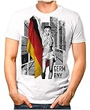 OM3® - Germany-Soccer-Girl - Herren T-Shirt EM 2020 Fußball Trikot Sexy Frau Deutschland Vintage Weiß XL