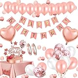 Geburtstagsdeko Rosegold Deko,Aivatoba Happy Birthday Girlande Decorations Balloon, Rosegold Konfetti Luftballons, Tischdeko Geburtstag Deko zum Mädchen 18th 30th