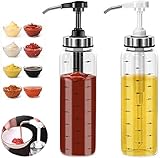 FARI Sauce Quetschflaschen, 2er Pack 500ml Olivenölspender Glasflaschenset, kein Tropfen bleifreier Ketchup Salatdressing Honigöl Presser, klebrige Sauce Quetschflasche für Küche und G