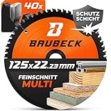BAUBECK Sägeblatt für Winkelschleifer 125 - Multi Material Feinschnitt - Trennscheibe 125 Holz, Aluminium, Metall uvm. - Trennscheibe Holz 125 kompatibel mit allen gängigen 125er Wink