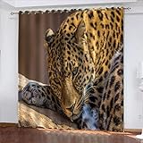 AVEEWA Kinder Vorhänge Schlafzimmer Tierischer Leopard Schiebegardinen Blickdichter Bedroom Children's Room Vorhang Mit Ösen Verdunkelungsgardine, Vorhänge 3D Wohnzimmer 2 X 300(B) X 280(H) cm