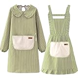 Schürzen 2 Stück Damen Küchenschürze Baumwolle Verstellbar mit Taschen Damenschürze Kochen und Back