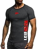 Leif Nelson Gym Herren Fitness T-Shirt Trainingsshirt Training LN06279; Größe M, Anthrazit-Rot