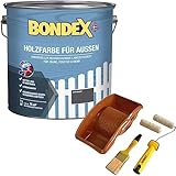 Bondex Holzfarbe für Außen 7,5 L Anthrazit | Aktionspaket mit Streichset | für ca. 75 m² | Wetter- & UV-beständig | atmungsaktiv | seidenglänzend