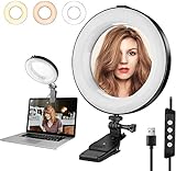 Laptop Ringlicht 8.2' Dimmbare Ringleuchte mit Acryl Spiegel für PC, 3 Lichtmodi+10 Helligkeiten 360°drehbar Tischringlicht mit Klemmhalterung für YouTube Live-Stream Selfie Portrait Volg Makeup