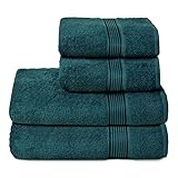 GLAMBURG Ultra Soft 4er-Pack Handtuch-Set, Baumwolle, enthält 2 übergroße Badetücher 70 x 140 cm, 2 Handtücher 50 x 90 cm, für den täglichen Gebrauch, kompakt und leicht — Blaugrün