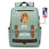 DDDWWW Gryffindor College Rucksack, multifunktionale Schüler Schule Tasche, Harry Potter Rucksack Laptop-Tasche mit USB-Ladeanschluss Retro Grün