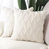 Madizz 2er Set Sanft Plüsch Kurze Wolle Samt Dekorativ Zierkissenbezüge Luxus Stil Kissenbezug für Sofa für Schlafzimmer Beige 45x45 cm Q