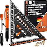 5-in-1 Zimmermannswinkel Winkelmesser Anschlagwinkel - Inkl. Tieflochmarker - Aluminiumwinkel mit 180 mm Schenkellänge zum präzisen Anreißen & Zeichnen/Multifunktional Weihnachtsgeschenke fü