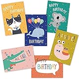 6 Geburtstagskarten für Kinder | Glückwunschkarten | Set aus 6 Postkarten | Tierpostkarten ohne Umschlag