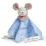 LALALO Käthe Kruse Maus Robin Schmusetuch mit Namen Bestickt, Blaues Kuscheltuch personalisiert, Baby & Kleinkinder Kuscheltuch Schnuffeltuch Einschlafhilfe Junge