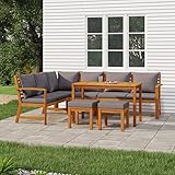 LAPOOH 7-TLG. Garten-Essgruppe mit Kissen Massivholz Akazie, Esstisch Mit Stühlen Set, Gartenmöbel Sitzgruppe, Balkon Möbel, Gartenlounge Set, Terrassenmöbel, Balkonmöbel Set - 3154969