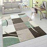 Paco Home Wohnzimmer Teppich In Modernen Pastell Farben, Karo Muster m. 3D Effekt, Grösse:120x170 cm, Farbe:Grün