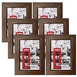 Amazon Brand - Eono Rustikale Bilderrahmen 10x15 CM mit Glas und Holzmaserung, wandhängend und freistehend, 6er Set