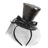 Widmann 0066F – Glitter Minizylinder auf Haarreifen, mit Schleier und Schleife, schwarz, Kopfbedeckung, Minihut, Accessoire, Zubehör, Motto Party, Karneval