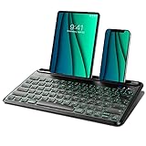 Dracool Bluetooth Tastatur Tablet, 7 Farben Beleuchtete 3 Kanäle Multi-Device Kabellos Tastatur mit Halterung für iPad Pro Air Mini/iOS/MacOS/Windows/Android/Smartphone Deutsch QWERTZ - Schwarz